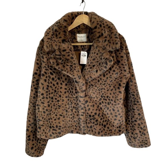 NWT Abercrombie & Fitch Soft Collection Faux Fur Leopard  Coat size medium - Picture 1 of 6